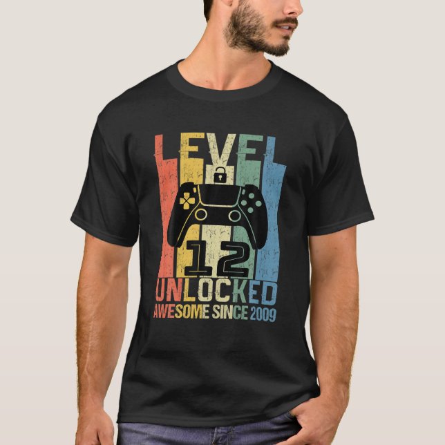 Level 12 Unlocked Birthday Gamer Awesome Since 200 T-Shirt (Front)