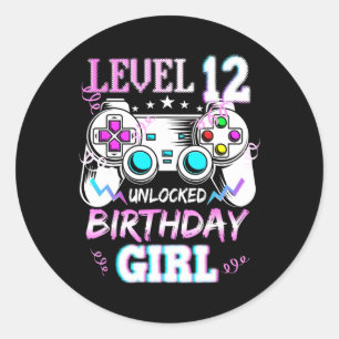 Level 12 Unlocked Birthday Girl Video Game  Classic Round Sticker