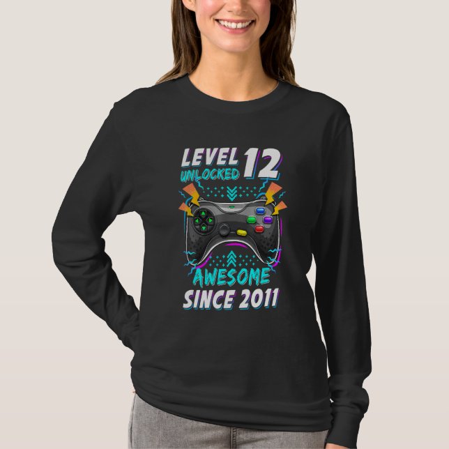Level 12 Unlocked  Gamer 12th Bday Boy 12 Year Old T-Shirt (Front)