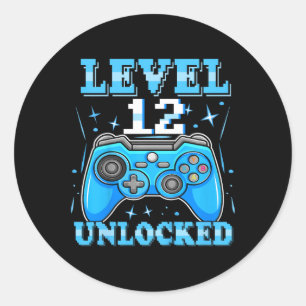 Level 12 Unlocked Gamer 12th Birthday Gift Video G Classic Round Sticker