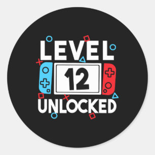 Level 12 Unlocked Gamer 12th Birthday Video Game B Classic Round Sticker