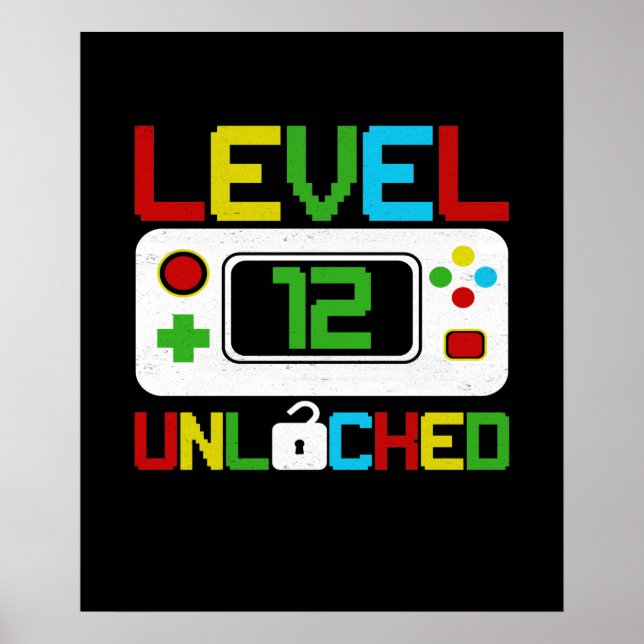 Level 12 Unlocked Video Game 10th Birthday Gift Poster (Front)