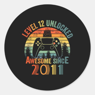Level 12 Unlocked Video Game 12 Years Old 12th Bir Classic Round Sticker