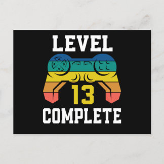 Level 13 Complete, Retro Video Gamer 13th Birthday Postcard