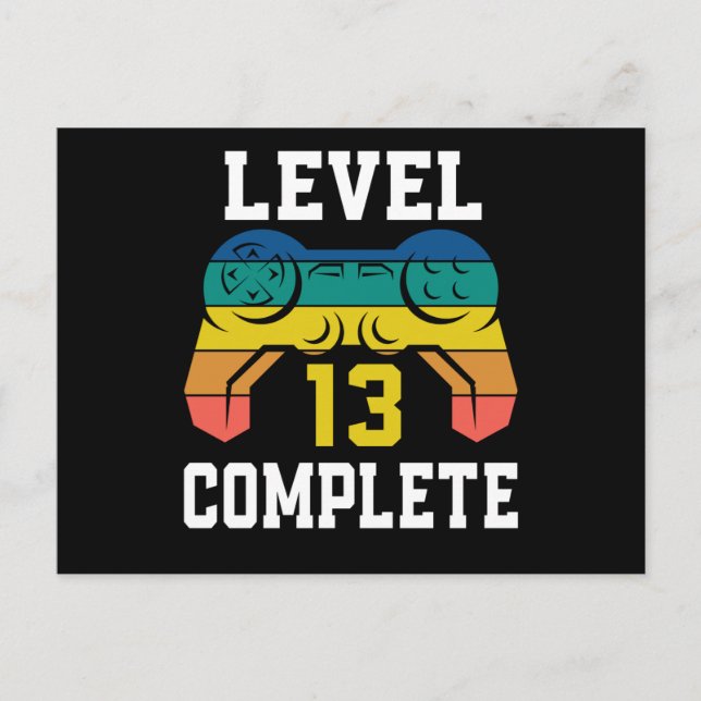 Level 13 Complete, Retro Video Gamer 13th Birthday Postcard (Front)