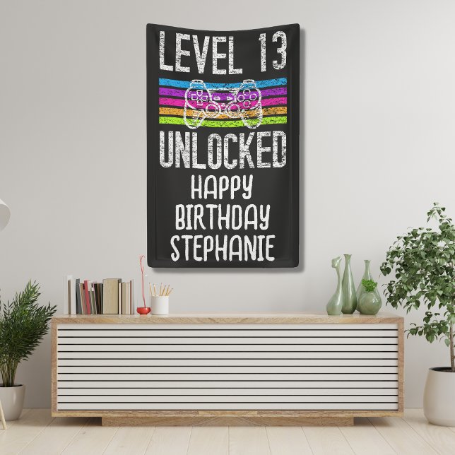 Level 13 Unlocked 13th Birthday Banner (A fun video game banner for your child's 13th birthday.)