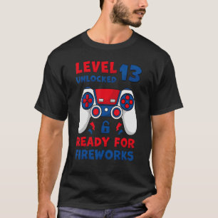 Level 13 Unlocked 13th Birthday Game 4th Of July B T-Shirt