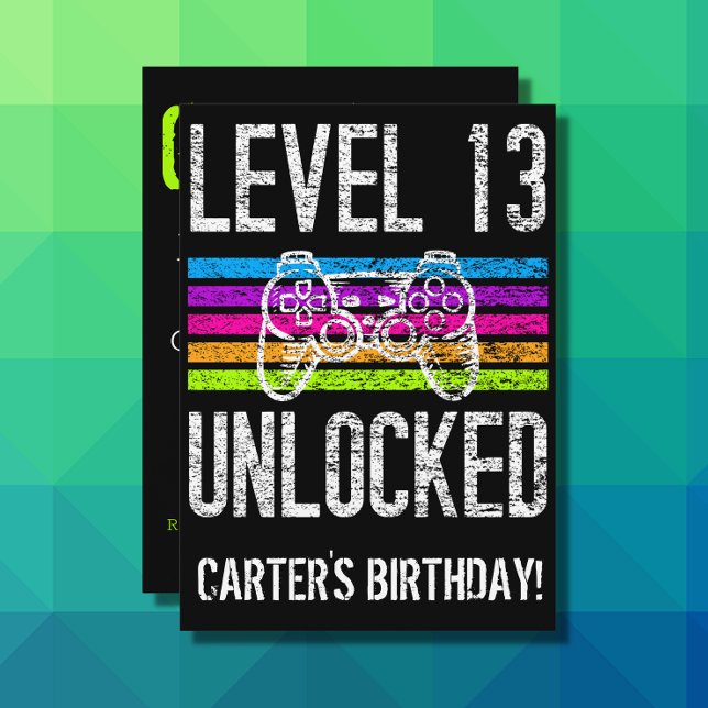 Level 13 Unlocked 13th Birthday Personalised Gamer Invitation (Creator Uploaded)