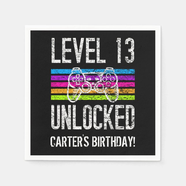 Level 13 Unlocked 13th Birthday Personalised Paper Napkin (Front)