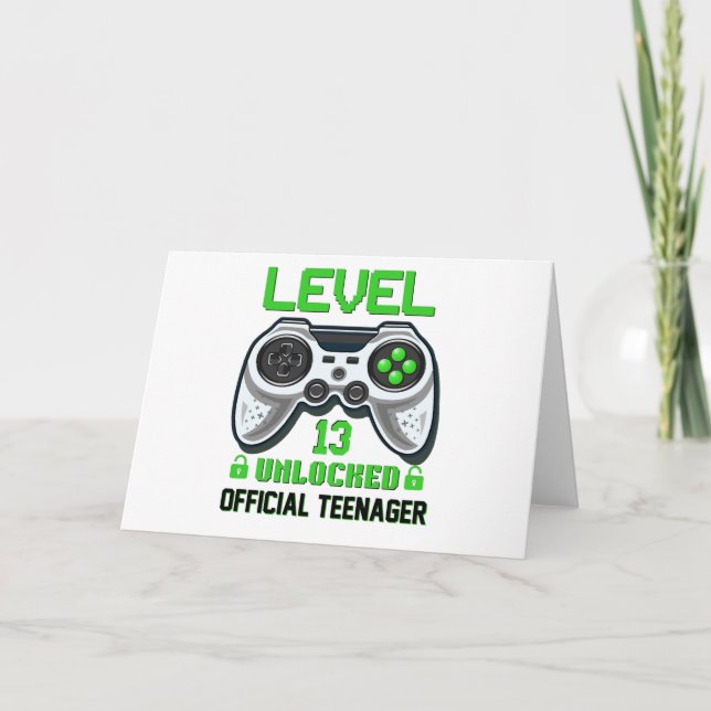 Level 13 unlocked 13th birthday video game thank you card (Front)