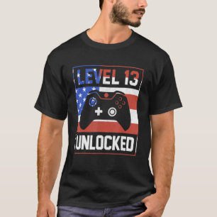 Level 13 Unlocked 4th Of July Boys Girls Merica Us T-Shirt