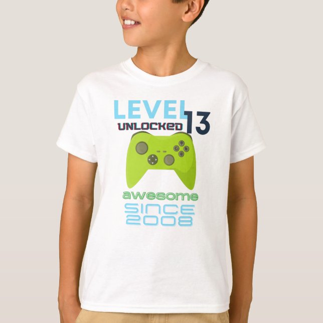 Level 13 Unlocked Awesome 2008 Video Gamer T-Shirt (Front)