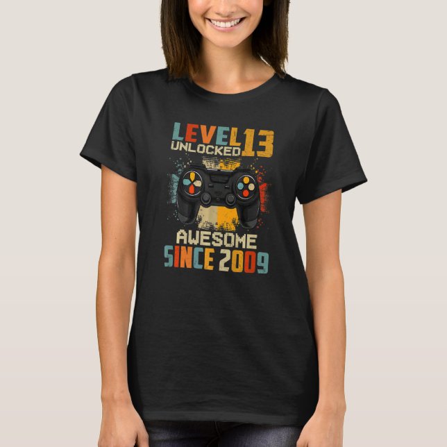 Level 13 Unlocked Awesome 2009 Video Gamer 13th Bi T-Shirt (Front)
