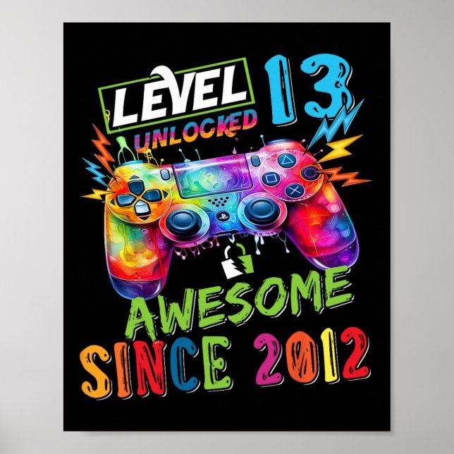 Level 13 Unlocked Awesome 2012 Video Games Birthda Poster (Front)