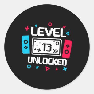 Level 13 Unlocked Gamer 13th Birthday Gift Video G Classic Round Sticker