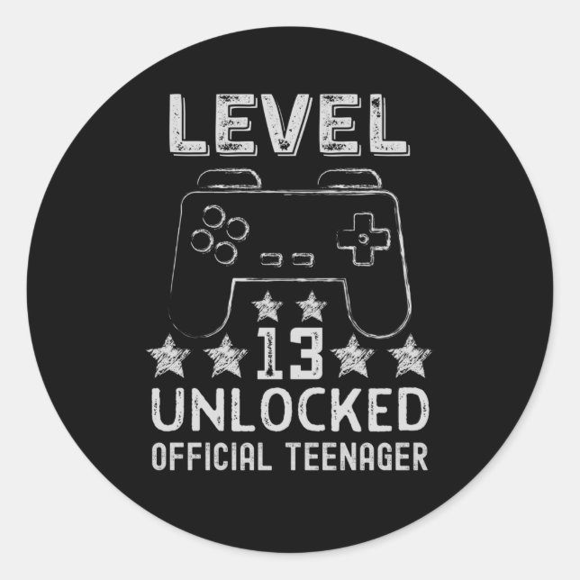 Level 13 unlocked official teenager 13th birthday classic round sticker (Front)