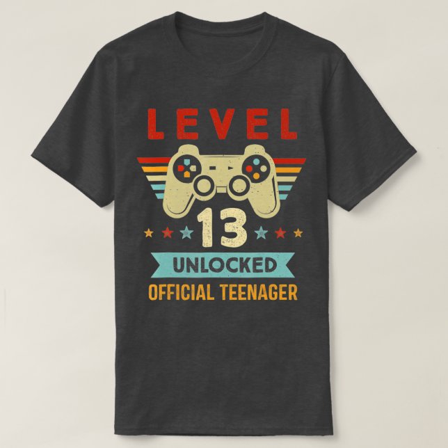 Level 13 Unlocked Official Teenager 13th Birthday  T-Shirt (Design Front)