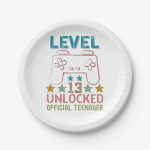 Level 13 unlocked official teenager gamers paper plate