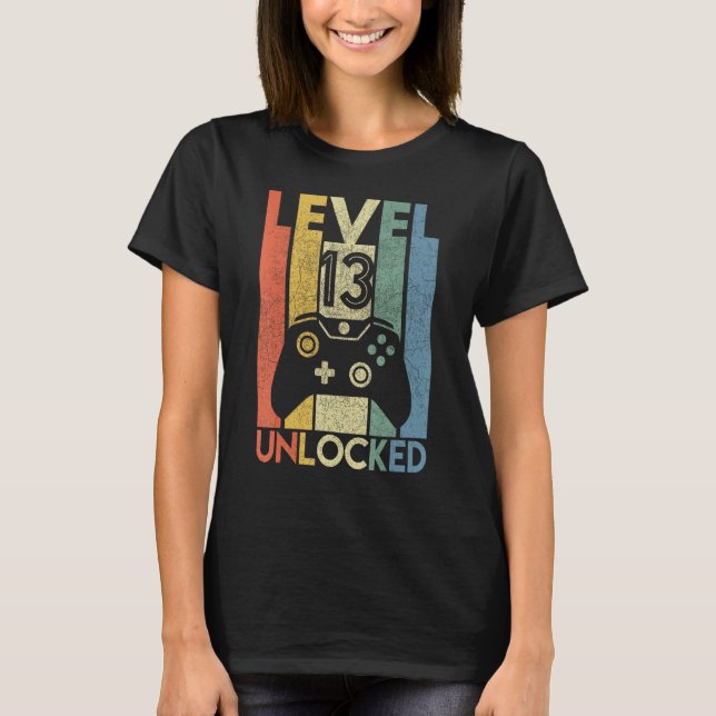 Level 13 Unlocked Shirt Funny Video Gamer 13th Bir (Front)