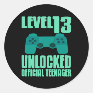 Level 13 Unlocked Teenager Gamer Birthday Fun Classic Round Sticker