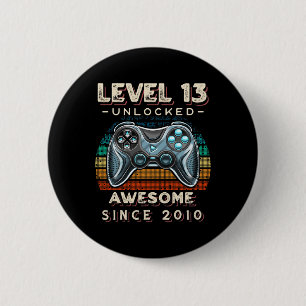 Level 13 Unlocked Video Game 13th Birthday 13 Yr O 6 Cm Round Badge