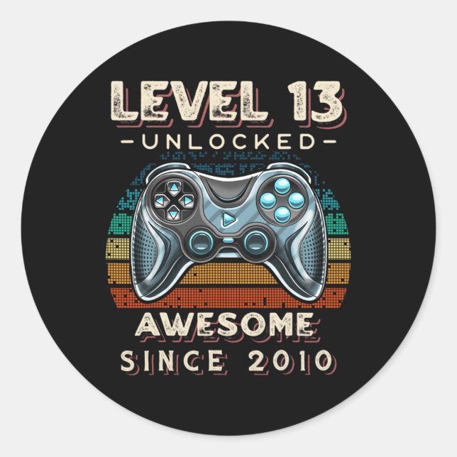 Level 13 Unlocked Video Game 13th Birthday 13 Yr O Classic Round Sticker (Front)