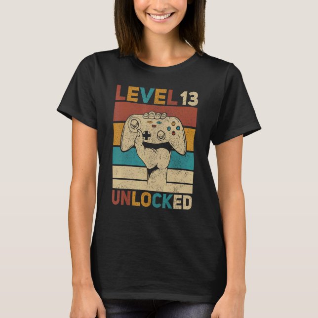 Level 13 Year Old Unlocked 13th Birthday Gamer Tee (Front)