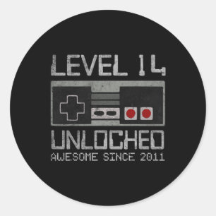Level 14 Unlocked 14th Birthday 14 Year Old Video Classic Round Sticker