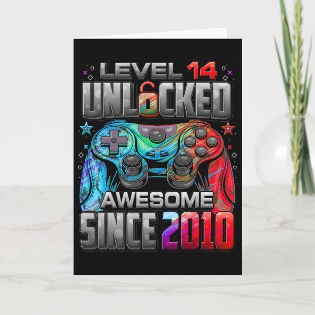 Level 14 Unlocked Awesome Since 2010 14th Birthday Card (Front)