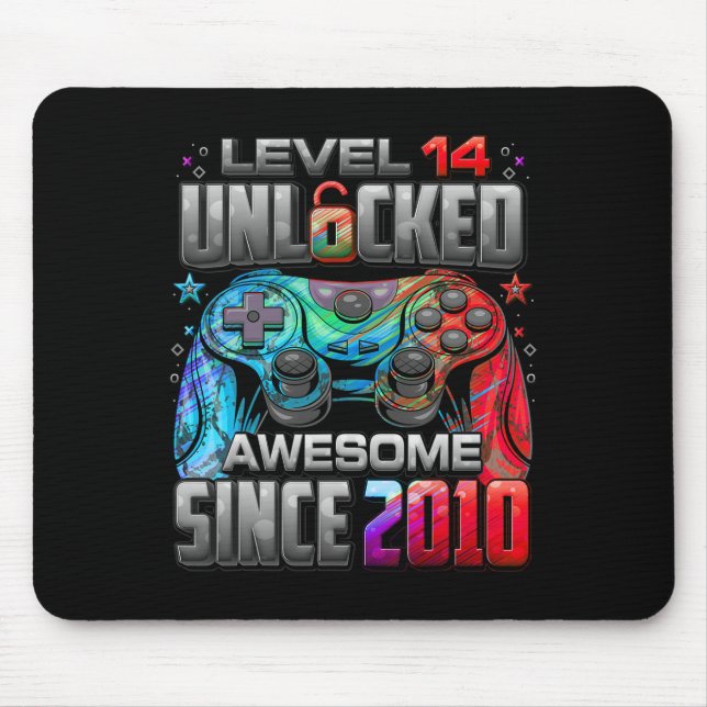 Level 14 Unlocked Awesome Since 2010 14th Birthday Mouse Pad (Front)
