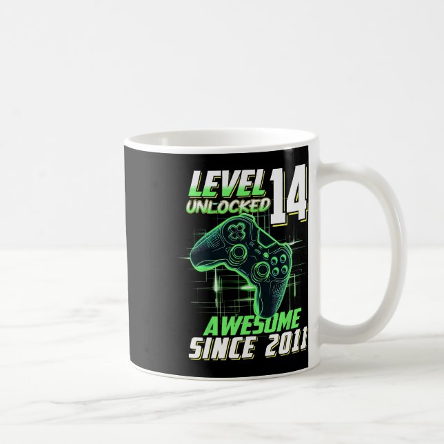 Level 14 Unlocked Awesome Since 2011 14th Birthday Coffee Mug (Right)