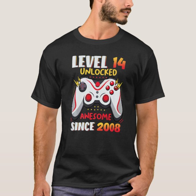 Level 14 Unlocked Birthday 14 Year Old Boy Video G T-Shirt (Front)