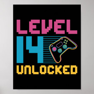 Level 14 Unlocked Gaming Birthday  Poster