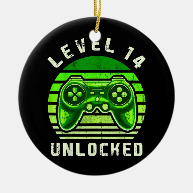 Level 14 Unlocked Video Game 14th Birthday Gamer Ceramic Tree Decoration (Front)