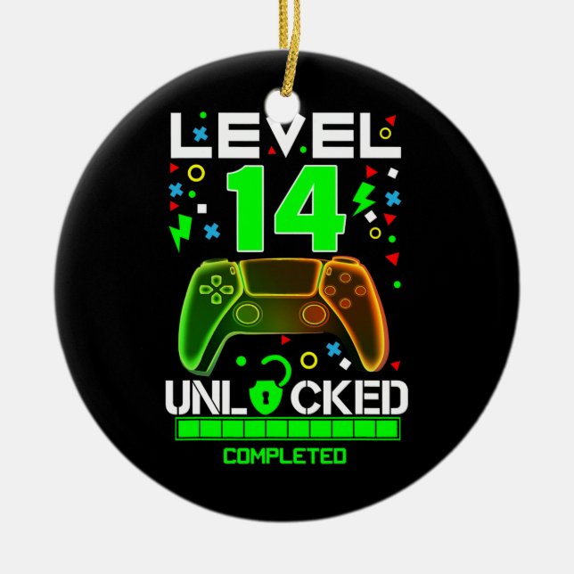 Level 14 Unlocked Video Game 14th Birthday Gamer Ceramic Tree Decoration (Front)