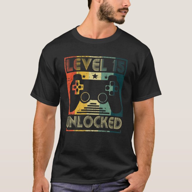 Level 15 Unlocked Gamer 15Th Birthday Gift Video G T-Shirt (Front)