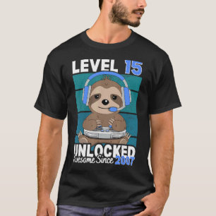 Level 15 Unlocked Sloth Video Gamer 15th Birthday T-Shirt
