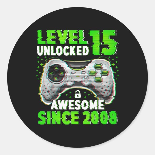 Level 15 Unlocked Video Game 15 Years Old Boy 15th Classic Round Sticker (Front)