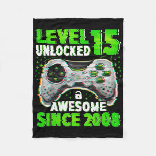 Level 15 Unlocked Video Game 15 Years Old Boy 15th Fleece Blanket