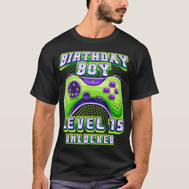 Level 15 Unlocked Video Game 15th Birthday Gamer B T-Shirt (Front)