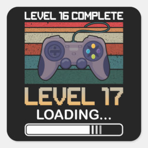 Level 16 Complete Level 17   Birthday Video Game Square Sticker