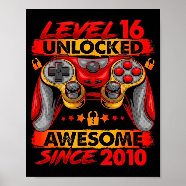 Level 16 Unlocked 16 Year Old Boys 16th Birthday B Poster (Front)
