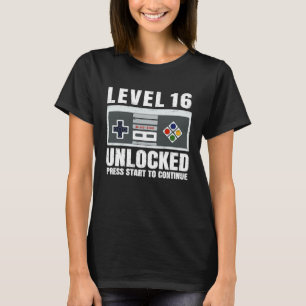 Level 16 Unlocked 16 Year Old Gamer 16th Birthday T-Shirt