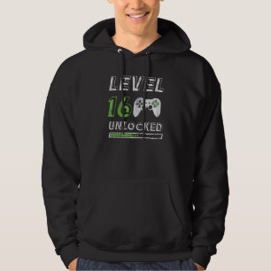 Level 16 Unlocked - 16 Year Old Gamer Funny Birthd Hoodie