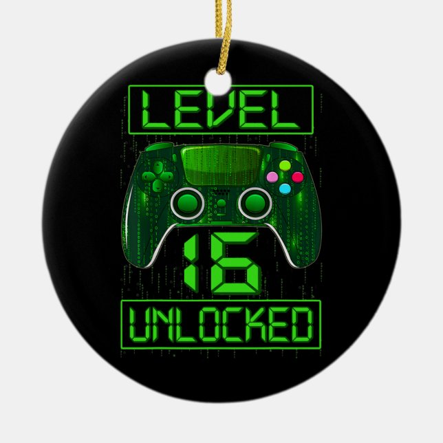 Level 16 Unlocked 16th Video Gamer Birthday Boy Ceramic Tree Decoration (Front)