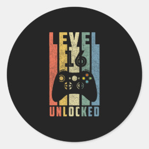 Level 16 Unlocked 16th Video Gamer Birthday Boy Gi Classic Round Sticker
