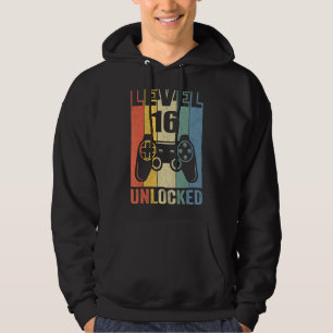 Level 16 Unlocked  16th Video Gamer Birthday Boy Hoodie