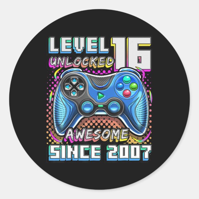 Level 16 Unlocked Awesome 2007 Video Game 16th Bir Classic Round Sticker (Front)