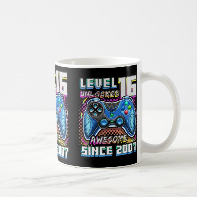 Level 16 Unlocked Awesome 2007 Video Game 16th Bir Coffee Mug (Right)
