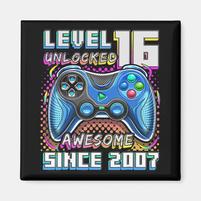 Level 16 Unlocked Awesome 2007 Video Game 16th Bir Magnet (Front)
